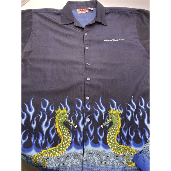 Malibu Dreams Graphic 90s Button Up Dragon Shirt | Small | Retro Y2K Seahorse - Picture 2 of 6